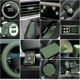 thumbnail image 4 of PRI 46 Pcs Bling Car Accessories Set for Women Leather Steering Wheel Cover Seat Belt Covers Diamond Rings Sticker Rhinestone Cup Holders USB Adapter Flower Air Vent Clip (Sage Green), 4 of 7