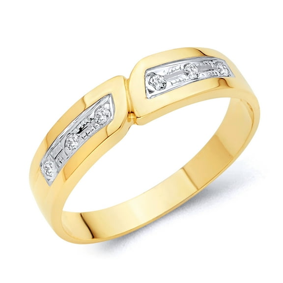 Wellingsale Men's Solid 14k Yellow Gold Polished CZ Cubic Zirconia Wedding Band - Size 8