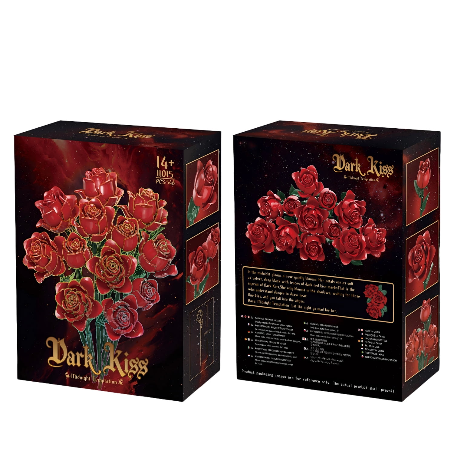 Botanicals Bouquet of Roses Artificial Flowers - Fake Red Roses Building Set for Adults, Ages 14+ - Wedding Decor for Table Display - Gift for Wedding, Bridesmaid