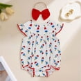 thumbnail image 2 of mgoYE Baby Girl 4th Of July Outfit 3 6 12 18 Months Cute Fly-Sleeves Flag Smocked Bubble Romper Infant Newborn Summer Clothes(White,12-18 Months), 2 of 6