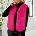 thumbnail image 4 of Women's Winter Warm Vest Short V Neck Fluffy Faux Fur Coat Shaggy Sleeveless Cardigan Hot Pink M, 4 of 7