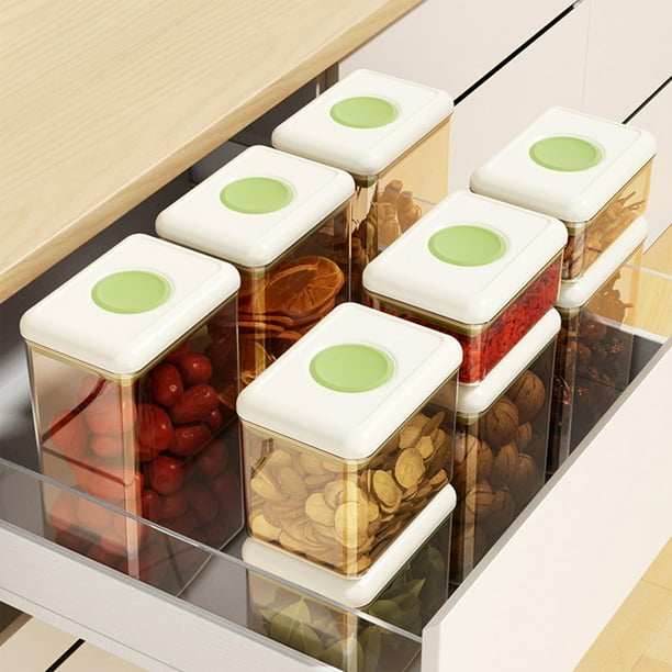 Recipiente hermético de almacenamiento de alimentos de 2,6L con tapa de botón - Recipiente dispensador de cereales y comida seca de plástico transparente - Organización apilable de despensa de cocina