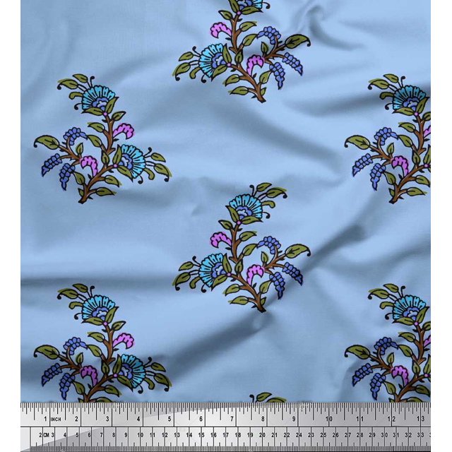 Soimoi Rayon Fabric Leaves & Floral Block Print Fabric by The Yard 42 Inch Wide