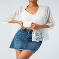 thumbnail image 4 of Women Open Front Shrug Ladies Short Sleeve Solid Color Lace Patchwork Sheer Bolero Cover Up, 4 of 7