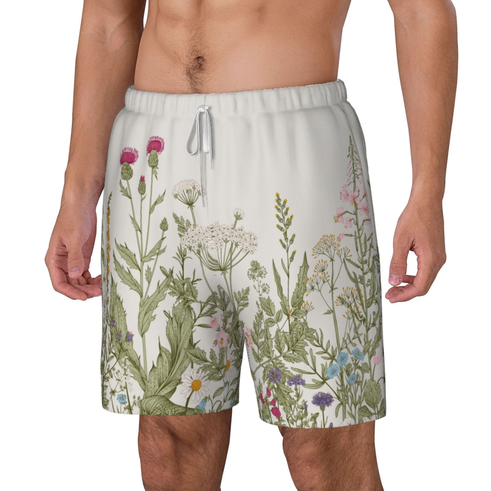Xecao Herbs and Wildflowers for Men's Swimming Trunks Swim Trunks Quick Dry Swim Shorts with Mesh Lining Funny Swimwear Bathing Suits