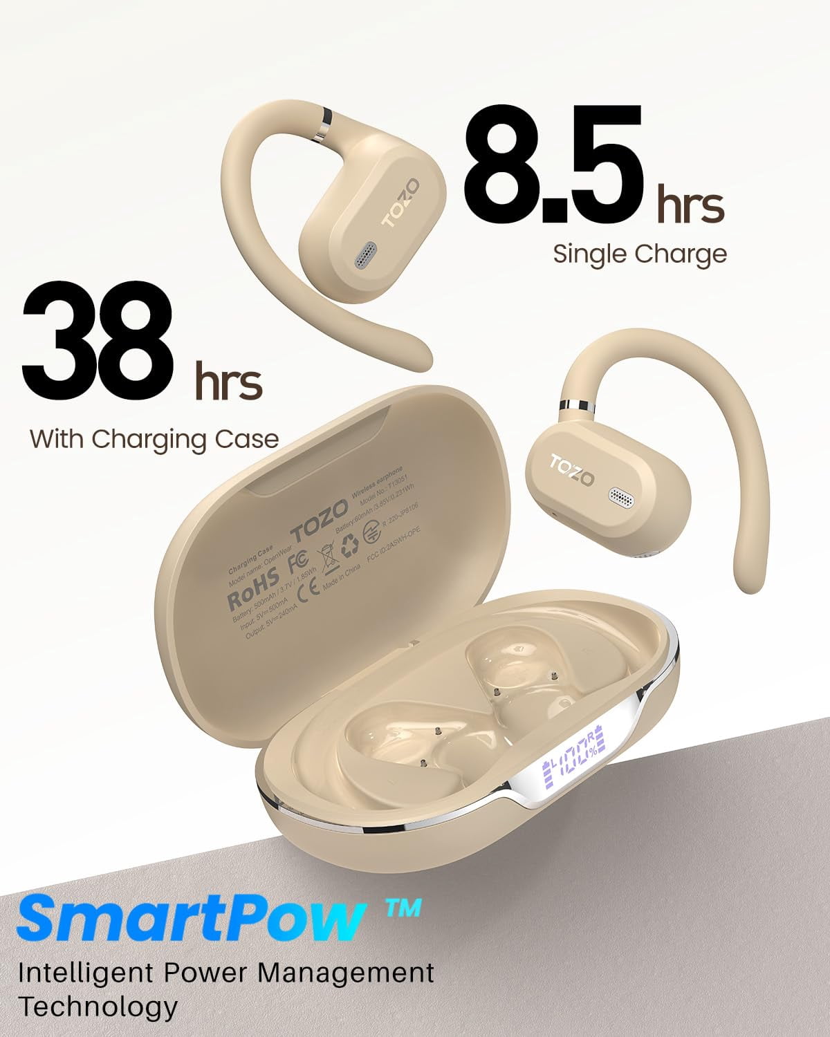 TOZO AI Translation Open Ear Bone Conduction Headphones, 145+ Languages, 60H, Stereo Bass with APP-5EQ, Touch Control, IPX6 Waterproof Lightweight Sports Headphones for Workout Gym, Office