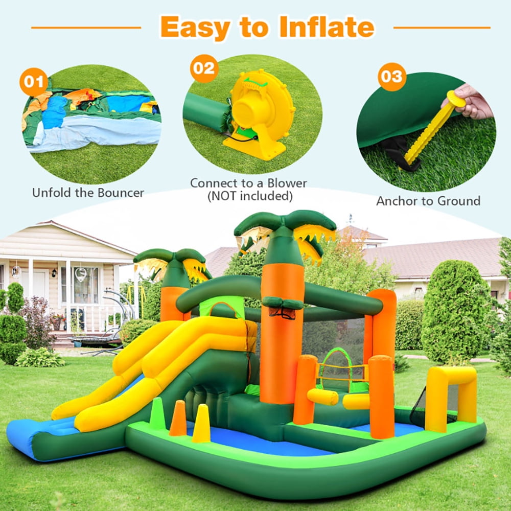 Aimee Lii 8-in-1 Tropical Inflatable Bounce Castle with 2 Ball Pits Slide and Tunnel Without Blower, Outdoor Bounce House for Kids 3-6 Aimee Lii 8-in-1 Tropical Inflatable Bounce Castle with 2 Ball Pits Slide and Tunnel Without Blower, Outdoor Bounce House for Kids 3-6