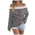thumbnail image 2 of Xuyuer Women's Oversized Striped Casual Off The Shoulder Shirts Top Long Sleeve Loose Knit Pullover Jumper Tops, 2 of 8