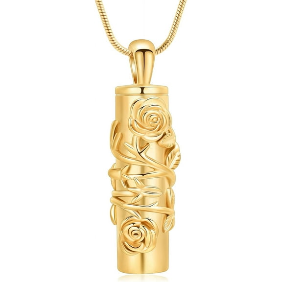 Memorial Urn Necklace for Ashes for Women Rose Flower Cylinder Cremation Ashes Jewelry Keepsake Pendant with Fill Kit