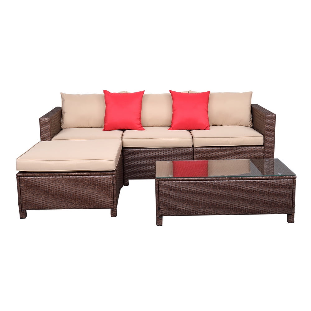 Private Jungle Rattan Sofa Set, Outdoor Patio Furniture Set, Wicker Rattan Sectional Sofa Couch with Tea Table and 2 Sofa Pillows Private Jungle Rattan Sofa Set, Outdoor Patio Furniture Set, Wicker Rattan Sectional Sofa Couch with Tea Table and 2 Sofa Pillows