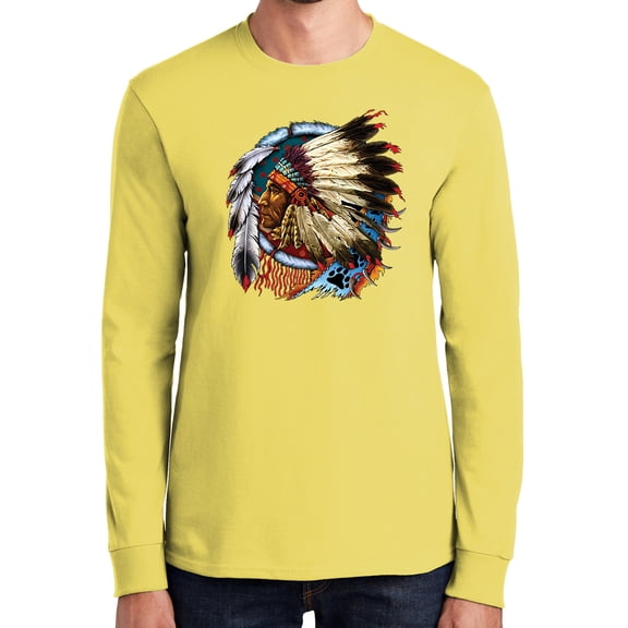 Mens Big Chief Dream-Catcher Long Sleeve Tee Shirt, 4XL Yellow