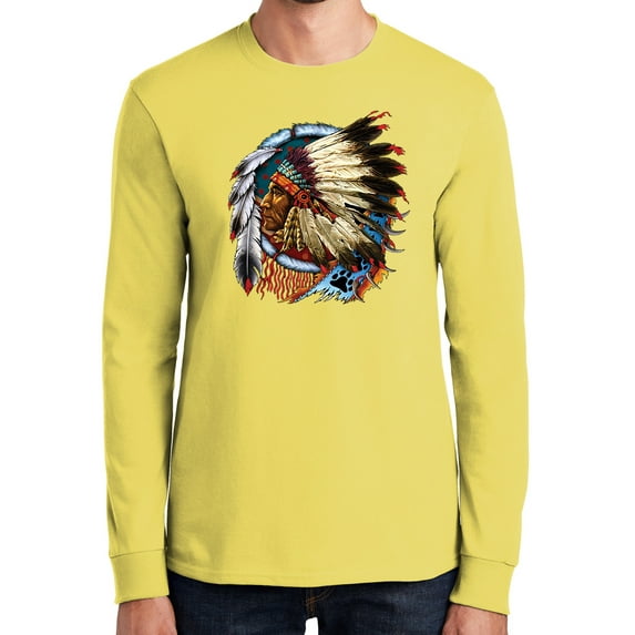 Mens Big Chief Dream-Catcher Long Sleeve Tee Shirt, 3XL Yellow
