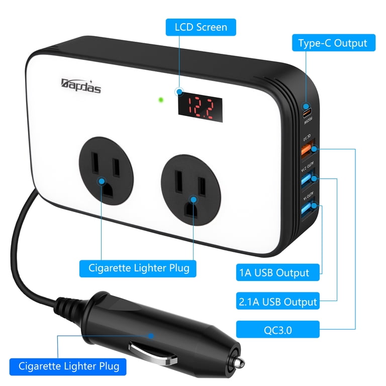 cigarette lighter power inverter walmart 200W Car DC 12V to AC 110V Car Charger Adapter with PD 25W USB-C, QC3.0 and Dual USB Ports have for your road trips Car Power Converter Inverter For
