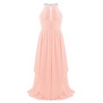 thumbnail image 3 of TiaoBug Big Girls Sequined Halter Neckline Chiffon Maxi Dress Wedding Bridesmaid Pageant Party Ball Gowns Light Pink 12, 3 of 6
