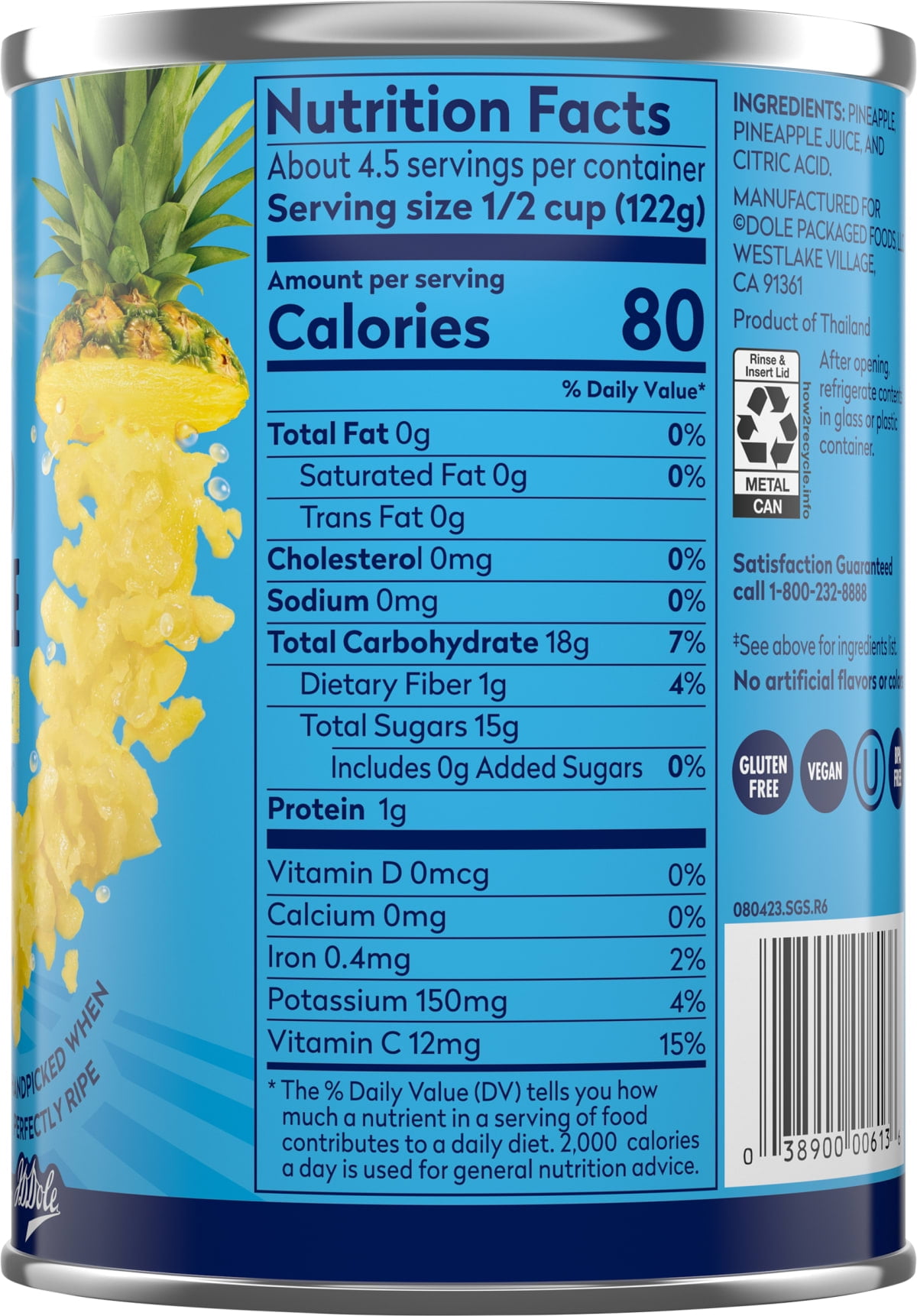 (12 pack) Dole Crushed Pineapple in 100% Pineapple Juice, 20 oz Can
