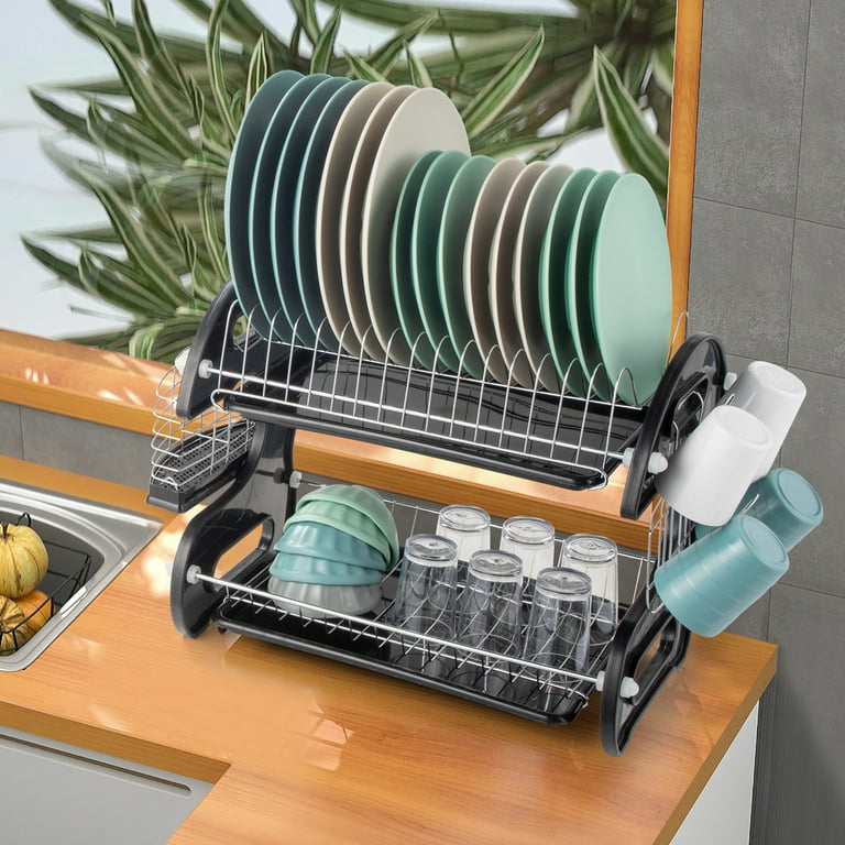 Zimtown 16-Inch 2-Tier Dish Drying Rack with Drainboard for Kitchen  Collection