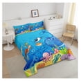 thumbnail image 3 of Marine Animals Comforter Set Full, Octopus Turtle Coral Bedding Set,Underwater World Cartoon Quilt Set 3 Pcs for Kids Teens Adults Room Decor,Sea Blue Duvet Insert with 2 Pillowcases, 3 of 7