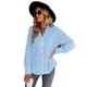 thumbnail image 1 of Blusa a rayas con botones y bolsillo con cuello en V y manga larga para mujer para uso diario Azul M, 1 of 6