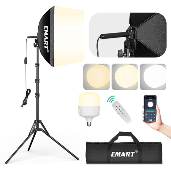 EMART Softbox Photography Lighting Kit, 16"x16" Pull Soft Box, 50W 3000K-6000K LED Bulb with Remote/APP Control, 1 Pack