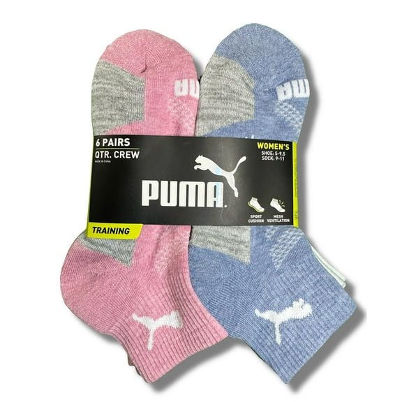 PUMA SOCKS WOMEN'S - QUARTER 253 - KYRA PINK BLUE - SHOE SZ 5-9.5 -PACK 6