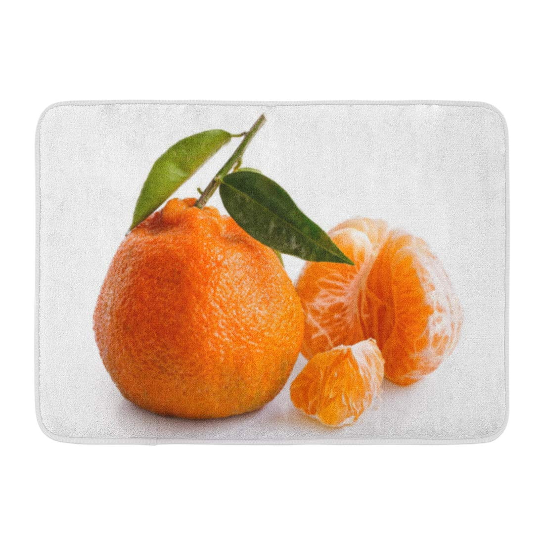 YUSDECOR Green Satsuma Half of Peeled Mandarin Next to Whole Mandarine with Leaves White Broken