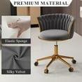 thumbnail image 5 of ABET Vanity Chair with Wheels, Small Velvet Office Desk Chair, Hand Woven Semi-Circle Makeup Stools for Girls Women Bedroom Nail Table, 360° Swivel & Height Adjustable Gold Base Armchair, Light Grey, 5 of 18