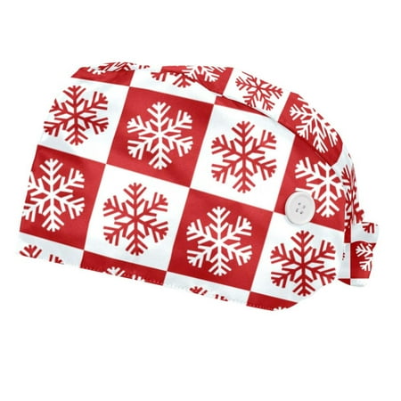 

2PCS Working Cap with Buttons and Sweatband Adjustable Tie Back Hats Bouffant Caps Christmas Scrub Turban Hat