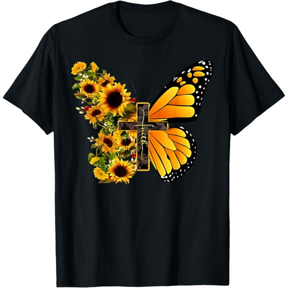 Faith Cross Sunflower Butterfly Christian Saying