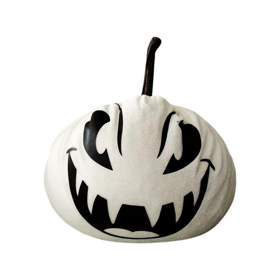 White Halloween Pumpkin Decoration with Scary Face, Artificial Foam Pumpkin for Indoor Outdoor Party Decor, Realistic Spooky Jack-O'-Lantern for Tabletop, Home, and Event Display