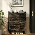 thumbnail image 6 of VINGLI Farmhouse Shoe Cabinet with 2 Flip Drawers, 31.6" Ultra Slim Hidden Storage Organizer for Entryway, Rustic Brown & Wood Tapered Legs, 6 of 20