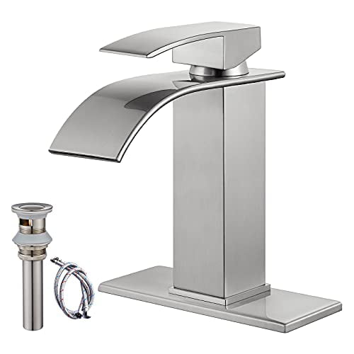 Brushed Nickel Bathroom Sink Faucet 1-Handle Basin Waterfall Mixer Tap &Drain 