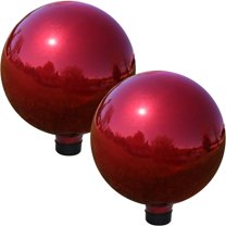 Sunnydaze Mirrored 10" Red Stainless Steel Outdoor Gazing Globe (2 Count)