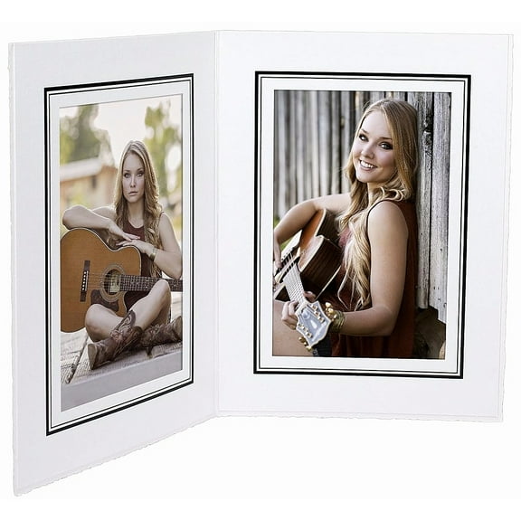 (25 pack) White w black foil border Cardstock Paper Portrait Double photo-mount folder 4x5 frame  sold in 25s  - 4x5
