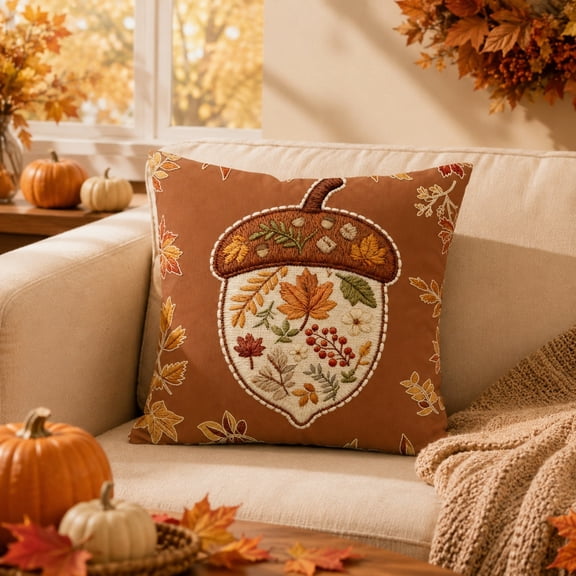 Fall Pillow Covers 18x18 Inch, Maple Leaf Pumpkins Throw Pillows Farmhouse Thanksgiving Decor Linen Cushion Case for Sofa,Bed Home Decorations