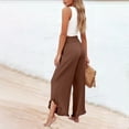 thumbnail image 4 of Nestiefly Linen Pants Women Summer Wide Leg Smocked Waist Ruffle Hem Pants Boho Flowy Beach Vacation Pant with Pockets Brown M, 4 of 7