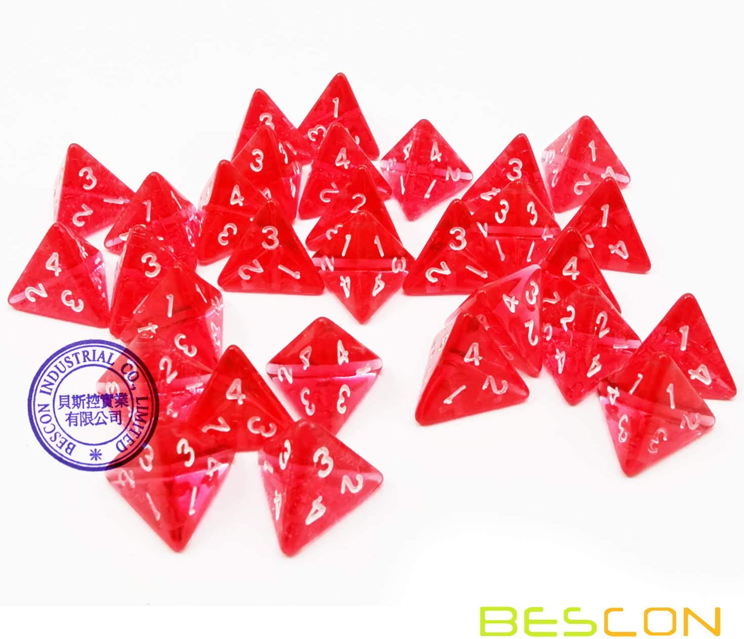 Bescon Mini Transparent Red D4 Dice 30pcs Healing Potion Bottle 30pcs Roleplaying Mini Red Gem D4 Dice Healing Potion Pack in Glass Jar 
