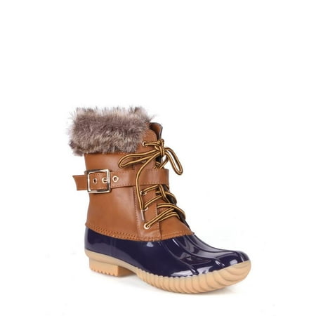 Nature Breeze Faux Shearling Lace Up Women's Duck Boots in Blue Tan