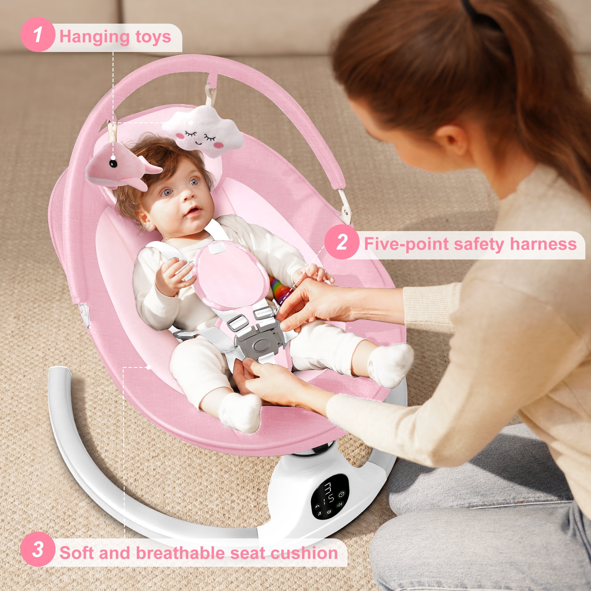 Babyeap Baby Swing for Infants, Electric Swing with 5 Swing Speeds and 10 Lullabies, Pink