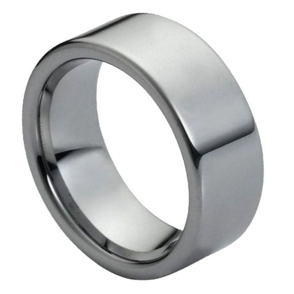 Tungsten Polished Shiny Flat Pipe Cut Style Band Ring Size 7.5