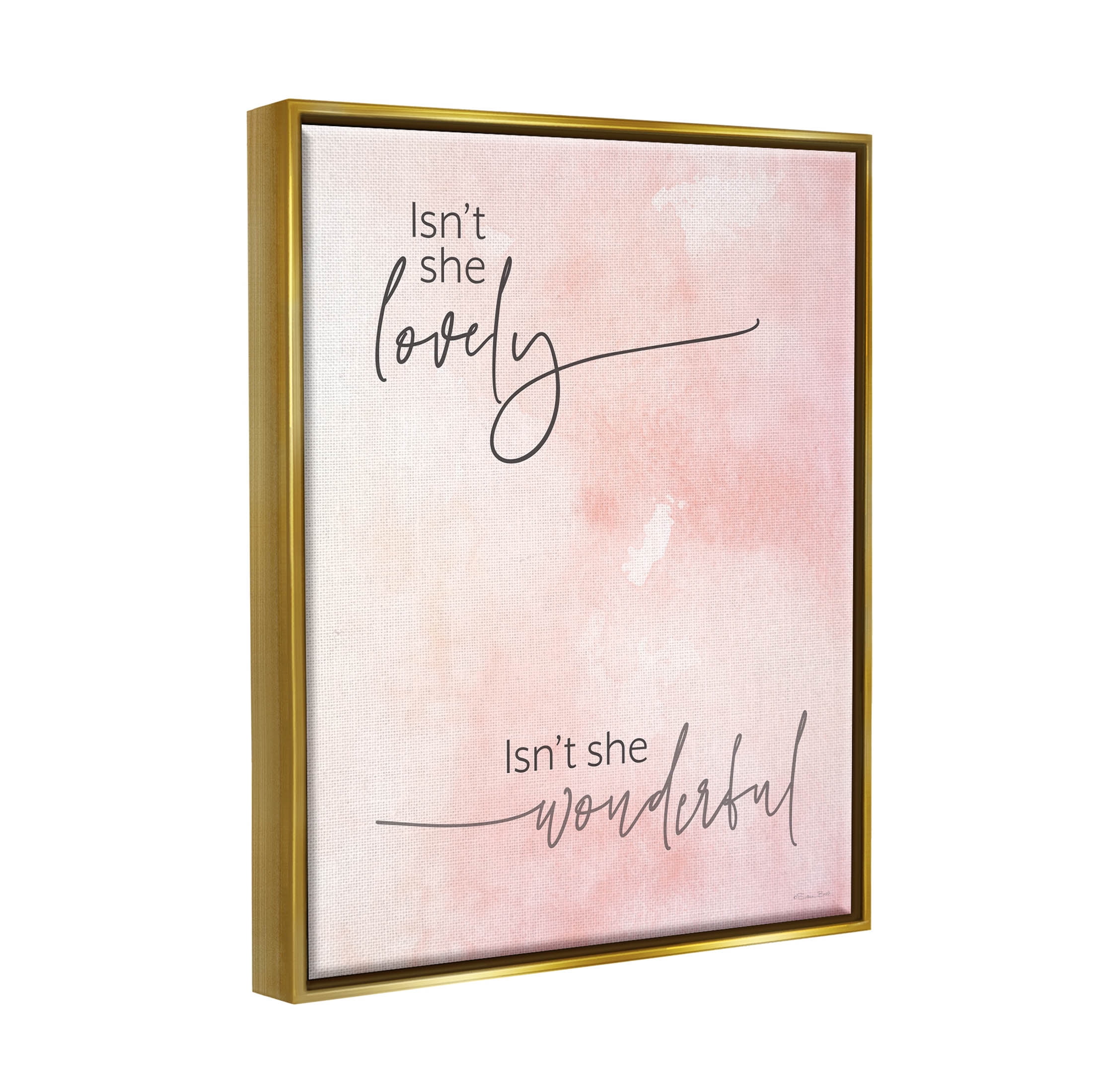 Stupell Industries Pink Lyrics Calligraphy Graphic Art Metallic Gold Floating Framed Canvas Print Wall Art, Design by Susan Ball