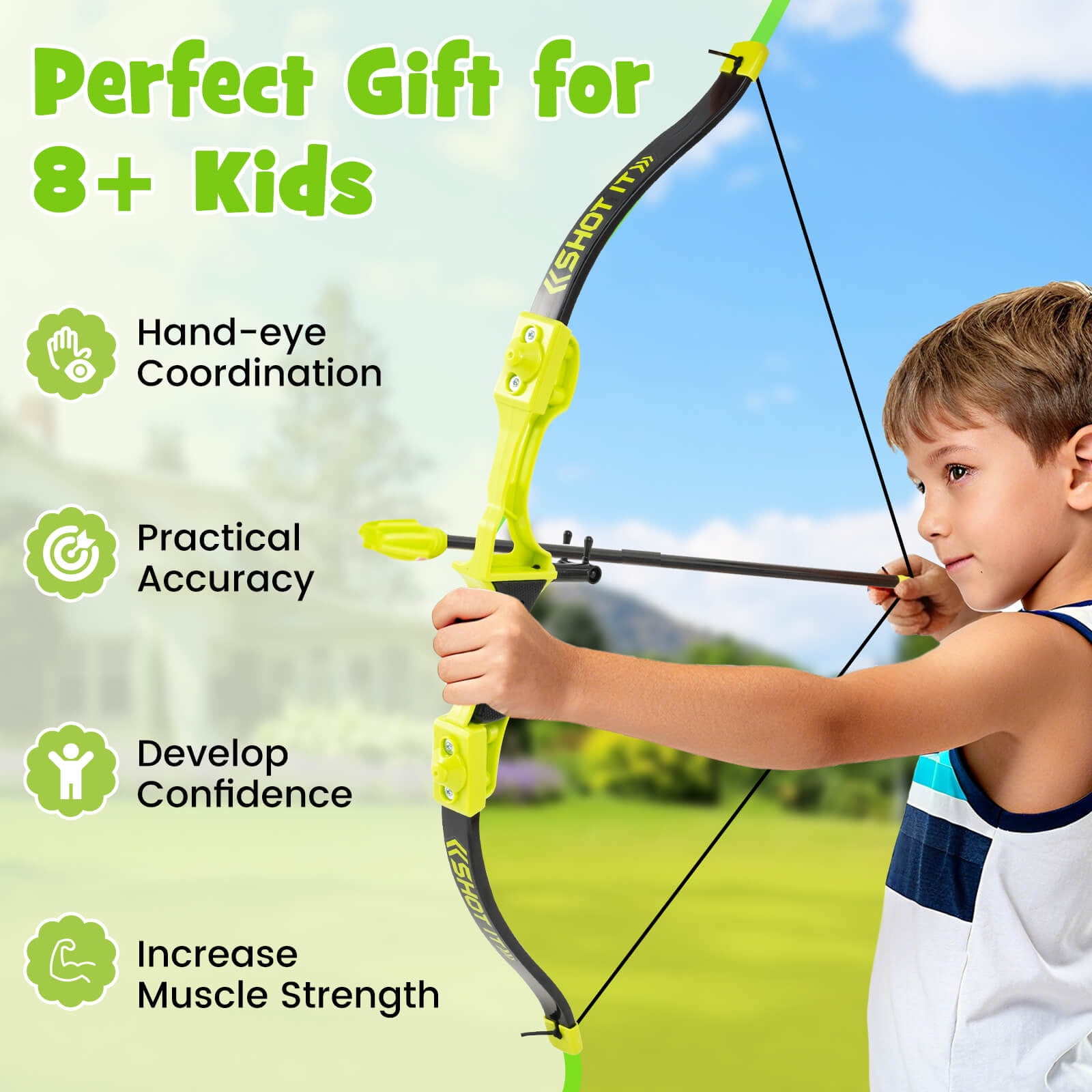 Costway 4 in 1 Throwing Target Set with Bristle Target 4 Throwing axes 4 Ninja Darts a Bow
