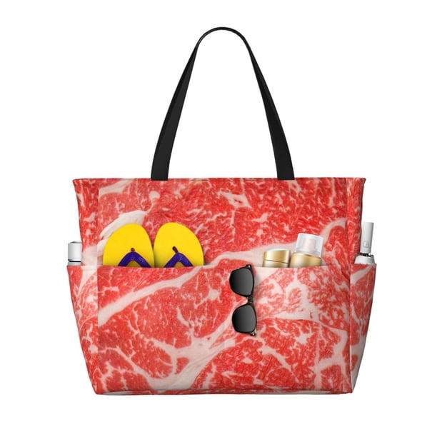 Easygdp Beef Steaks Bolsa de Viaje de Playa de Gran Capacidad, Bolsa Tote Perfecta para la Playa, Escapadas de Fin de Semana y Viajes