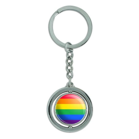 Chrome Metal Keychain Key Ring - Rainbow Pride Gay Lesbian Contemporary Spinning Round Chrome Plated Metal Keychain Key Chain Ring