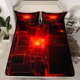 thumbnail image 2 of YST Draps Noirs et Rouges Carrés Néon Stéréoscopiques Ensemble de Draps Simple, Lumières Néon Géométrie Lumineuse Ensemble de Draps 3D Moderne à Carreaux Drap-Housse + Drap Plat + 1 Taie d'Oreiller, 2 of 5