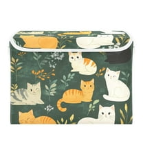 Cartoon Cute Cat Large Storage Bins with Linen Collapsible Lid Storage Box 16.7 x 12.6 x 11.8in