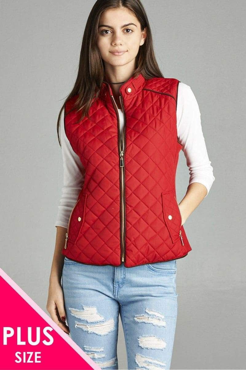 CC Wholesale Clothing - Quilted Padding Vest With Suede Piping Details
