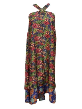 Mogu Beach Wrap Dress Colorful Printed Two Layer Reversible Silk Sari Long Skirt