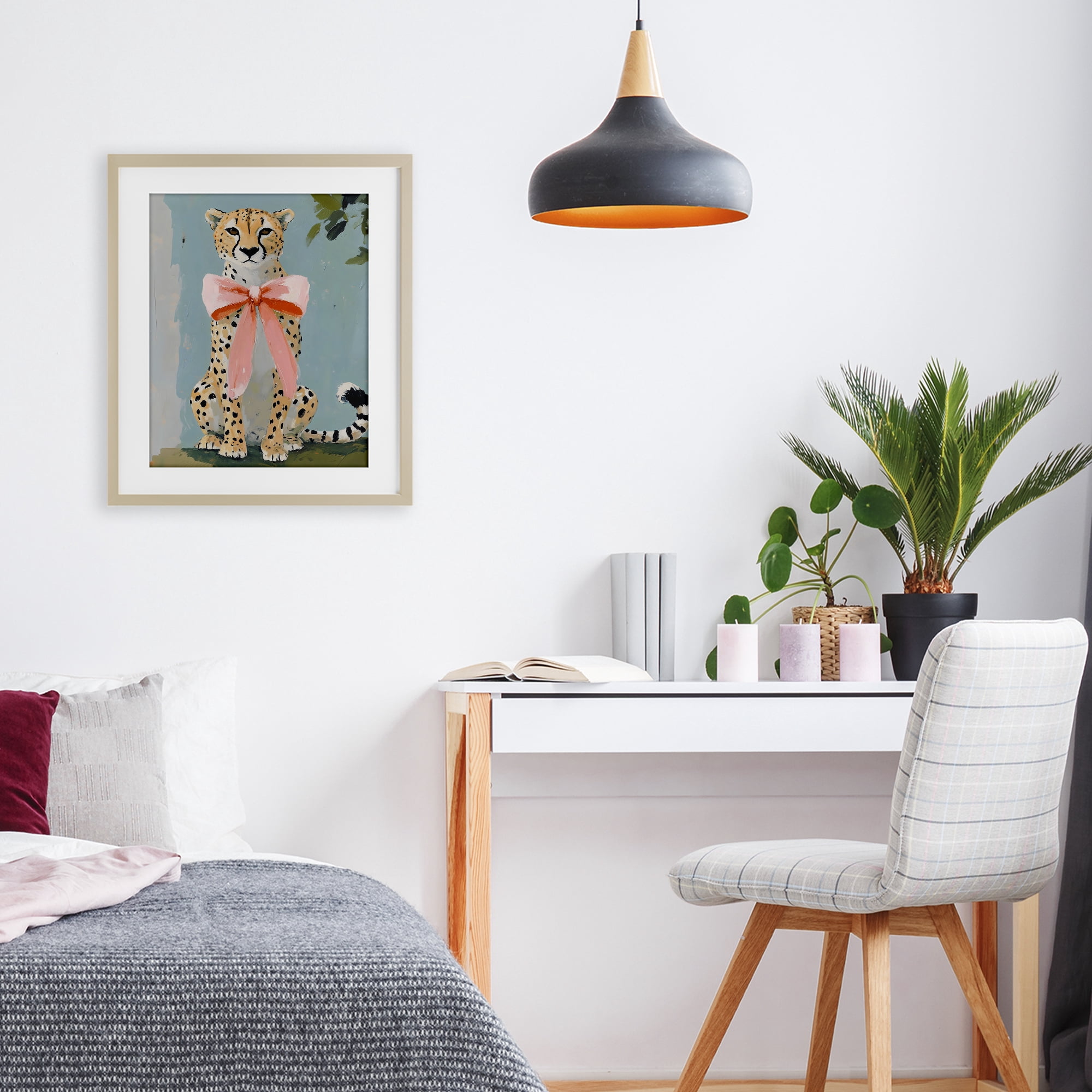 Stupell Industries Cheetah with Big Pink Bow Birch Framed Print Under Glass, design by The Prints Vibe