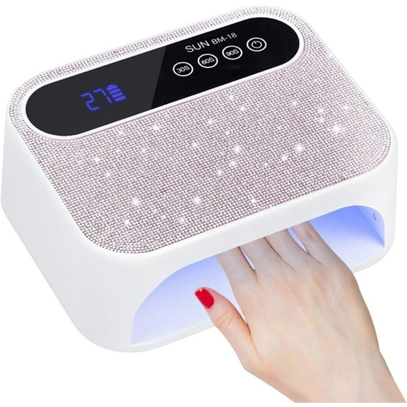 Cordless UV Nail Lamp, 168W Rechargeable UV Gel Nail Light, Sparkling Rhinestones Diamond UV Light, Professional Fast Curing Nail Dryer with 4 Timers Touch Control Auto Sensor for Salon & Home
