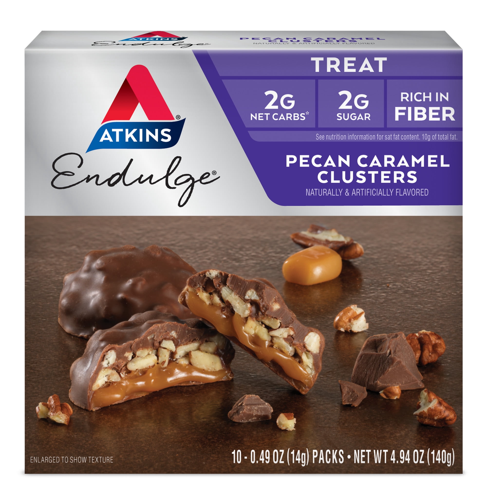 Atkins Endulge Treat, Pecan Caramel Clusters, Keto Friendly, 10 Count | 2 Packs - 20 counts total